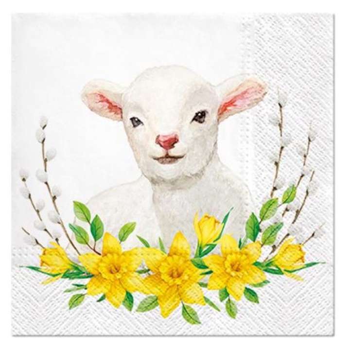 Ubrousky na dekupáž Lamb with Wreath - 1 ks velikonoční ubrousky na dekupáž