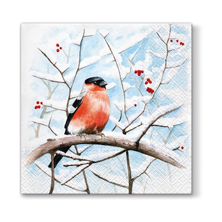 Levně Ubrousky na dekupáž - Ptáček na stromě - 1 ks (vánoční ubrousky na)