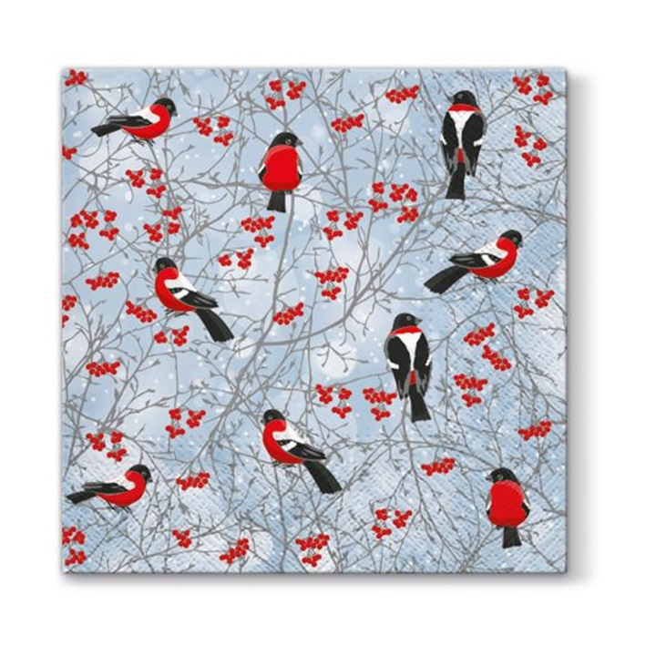 Levně Ubrousky na dekupáž - Zimní ptáčky - 1 ks (vánoční ubrousky na dekupáž)